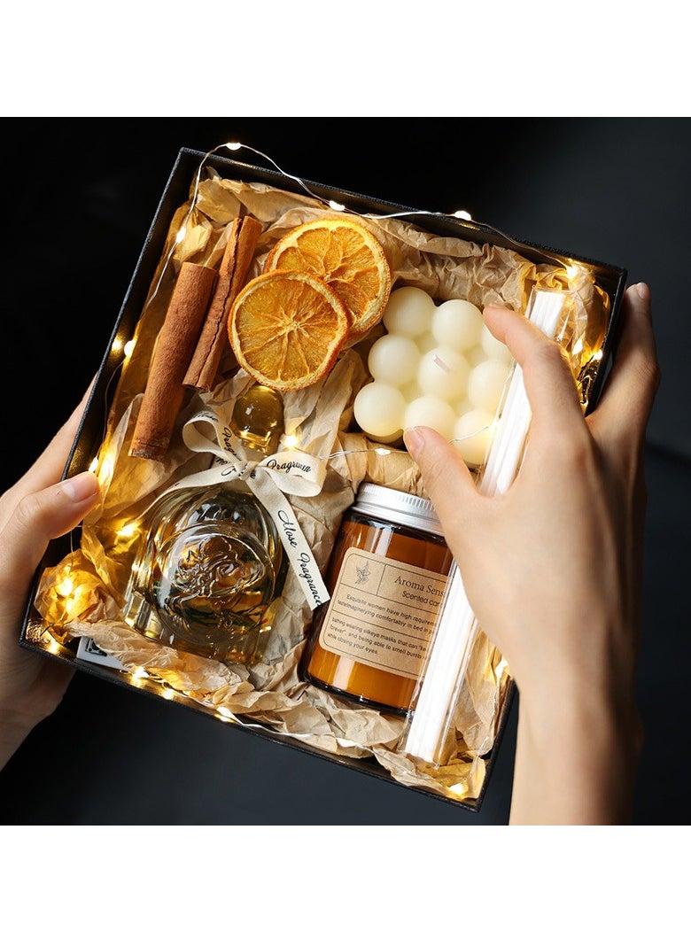 Mei Lifestyle Jasmin Aromatic Dried Botanicals Reed Diffuser Scented Candle Jar and Bubble Candle Gift Set with Luxury Box  - Image 1