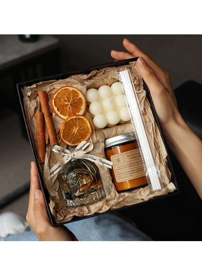Mei Lifestyle Jasmin Aromatic Dried Botanicals Reed Diffuser Scented Candle Jar and Bubble Candle Gift Set with Luxury Box  - Image 3