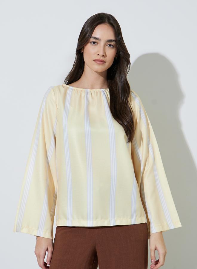Styli Yellow Striped Long Sleeve Blouse - Image 3