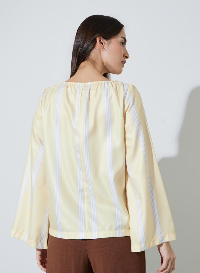 Styli Yellow Striped Long Sleeve Blouse - Image 5