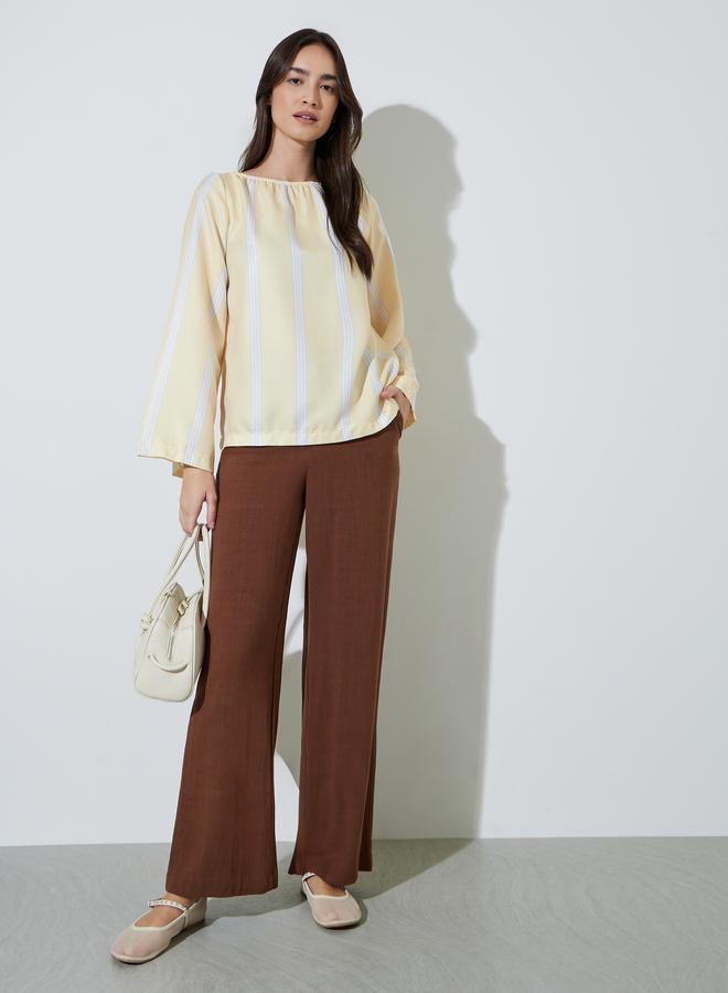 Styli Yellow Striped Long Sleeve Blouse - Image 2