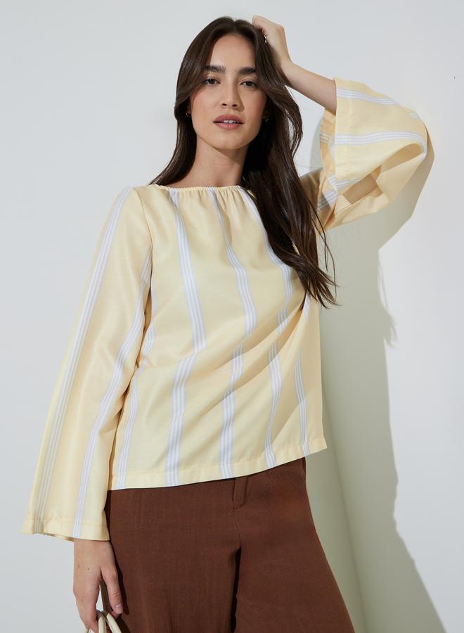 Styli Yellow Striped Long Sleeve Blouse - Image 1