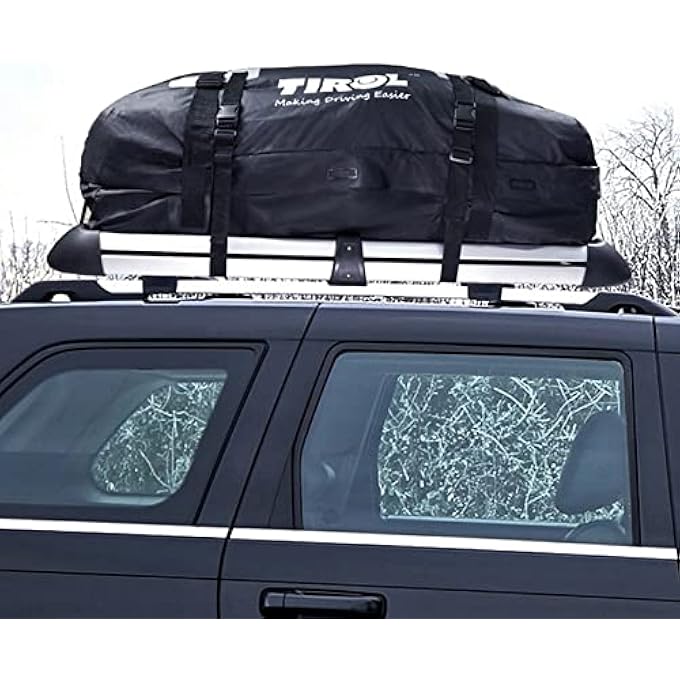 Tirol 15 cu ft Rooftop Cargo Carrier Bag Waterproof 425 L Car Roof Rack Luggage Bag with 8 Tie-Down Straps, 2 Compression Belts & Welded Seams for SUV, Sedan, Road-Trip, Camping Gear - Image 1
