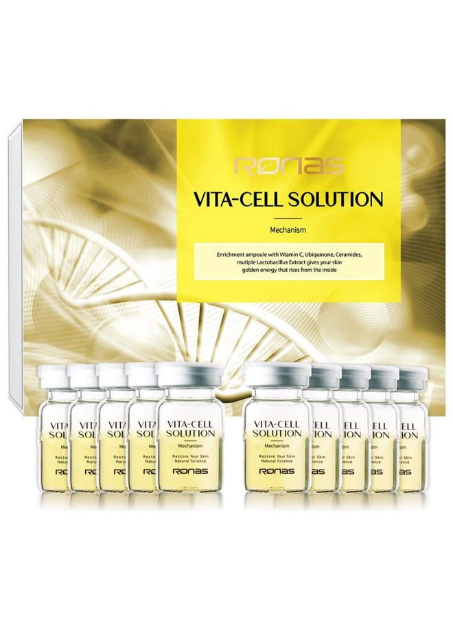 Ronas VITA Cell Solution Anti Aging Serum for Face neck with Hyaluronic Acid Vitamin C Ceramide Beta glucan Hydrating Tone up serum for Dark Spots Fine Lines and wrinkles 0.16oz 10vial - Image 1