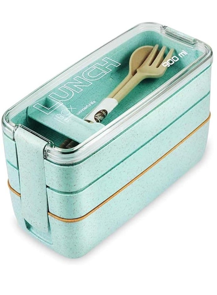 سبيس شوب لانش بوكس مقاوم للتسرب بسعة 900 مل 3 في 1 قابل للتكديس للأطفال والكبار - Image 1