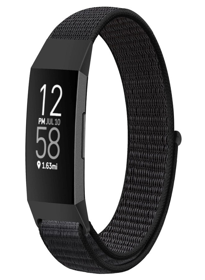 AVOD Nylon Watch Bands Compatible with Fitbit Charge 4/Charge 3/SE, Soft Replacement Wristband Breathable Sport Strap with Band for Women Men (Black) - Image 1