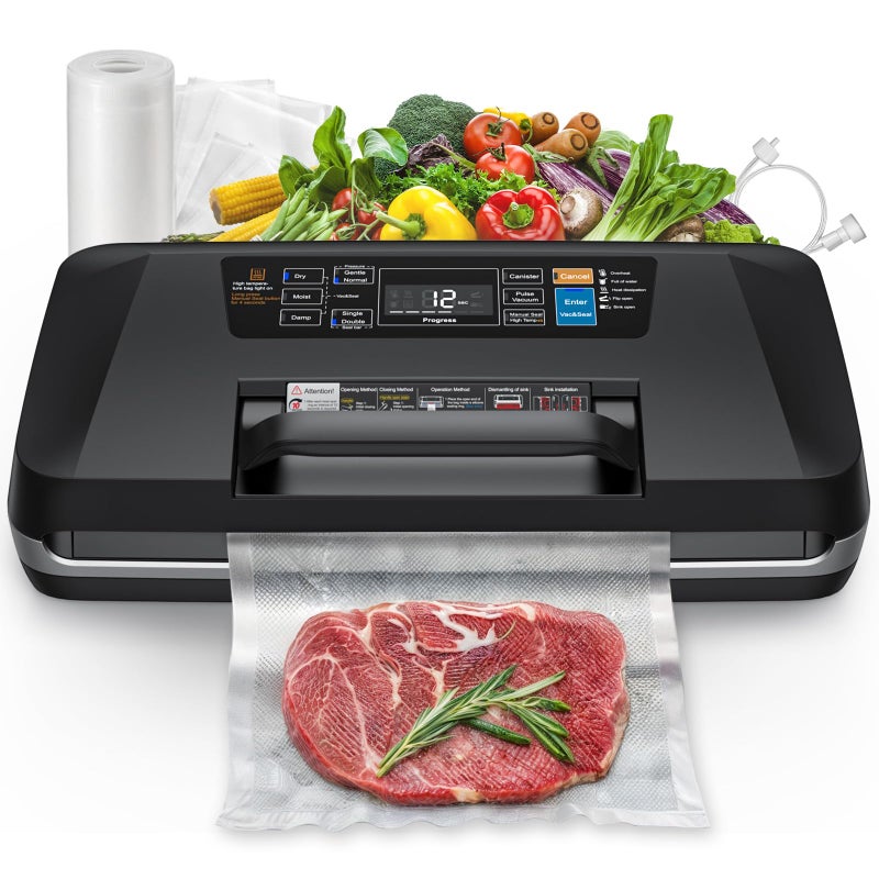 ROUUO Vacuum Sealer Machine with 95KPa Suction â€“ Full Automatic Commercial Grade Sealer for Wet/Dry Food, Built-in Cutter, Complete Kit with 1 Roll & 10 Bags â€“ 230W Double Seal Strip - Image 1