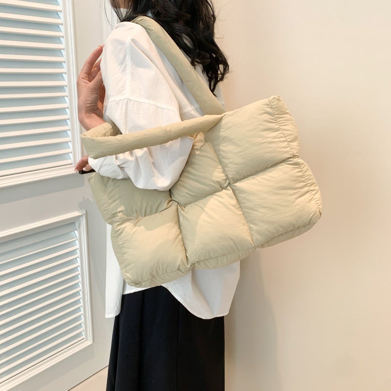 New Down-Filled Cotton Jacket Women'S Bag, Simple Cotton-Filled Space Bag Tote Bag, Soft Checkered Underarm Shoulder Bag - Image 2