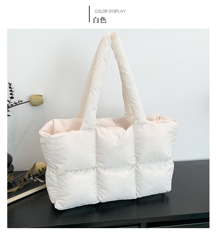New Down-Filled Cotton Jacket Women'S Bag, Simple Cotton-Filled Space Bag Tote Bag, Soft Checkered Underarm Shoulder Bag - Image 1