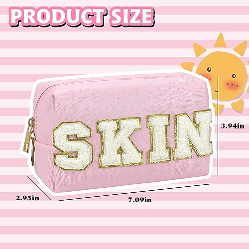 Gosuoa Preppy Makeup Bag,Skincare Bag,PU Leather Portable Waterproof Preppy Stuff for Travel Toiletry Bag,Makeup Bag for Girls Women - Image 2