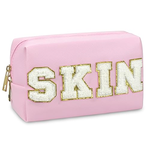 Gosuoa Preppy Makeup Bag,Skincare Bag,PU Leather Portable Waterproof Preppy Stuff for Travel Toiletry Bag,Makeup Bag for Girls Women - Image 1