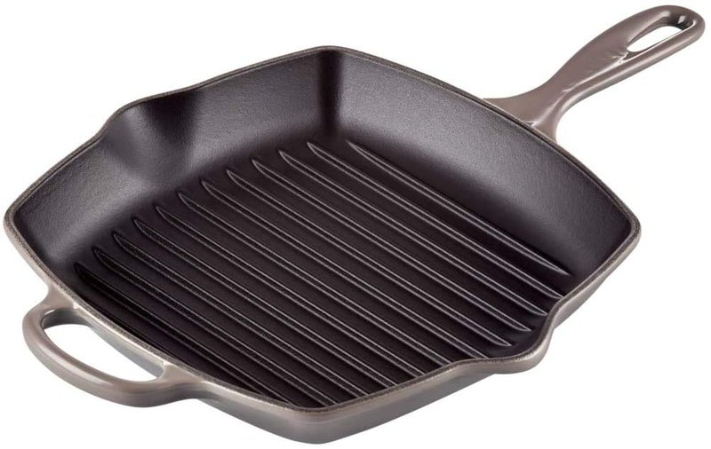 Le Creuset Le Creuset Enameled Cast Iron Signature Square Skillet Grill, 10.25", Oyster  - Image 1