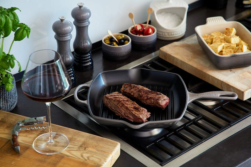 Le Creuset Enameled Cast Iron Signature Square Skillet Grill, 10.25", Oyster