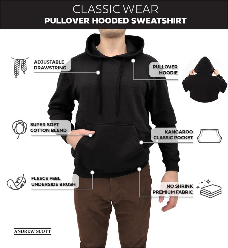 Andrew Scott Cotton Hoodie, Soft Midweight Fleece, Pullover Hooded Sweatshirt for Men - Multi Packs - Image 4