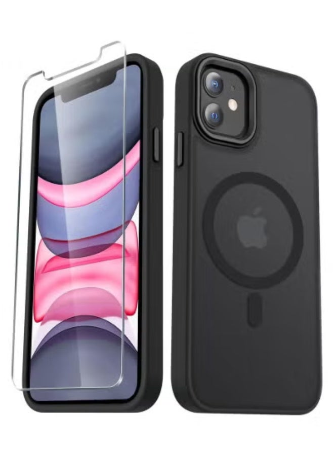 JAJEEK حافظة آيفون 11 – غلاف واقي مغناطيسي غير لامع مع 1 واقي شاشة، متوافق مع ماج سيف – خلفية شفافة رقيقة مضادة للصدمات مع طلاء مضاد لبصمات الأصابع – حواف ناعمة متينة، تصميم خفيف الوزن لآيفون 11 بحجم 6.1 إنش – حافظة سوداء للاستخدام اليومي - Image 1