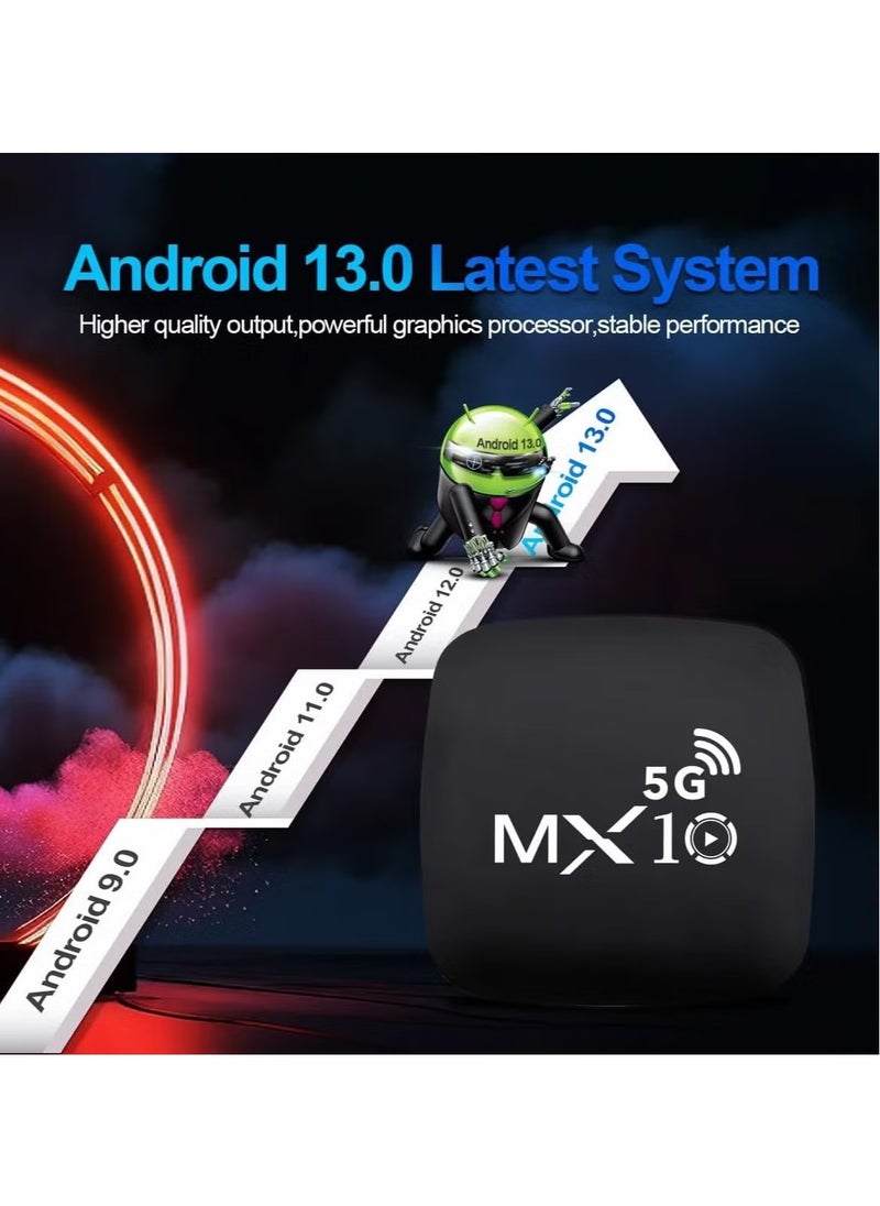 MX10 - Android 13 Smart TV Box MX10 – 4K HD Output, 2.4G/5G Wi-Fi, Remote Control, 4GB RAM, 64GB Storage, Set-Top Box for Streaming, Apps, and Entertainment – Upgrade Your TV Experience with Android TV - Image 1