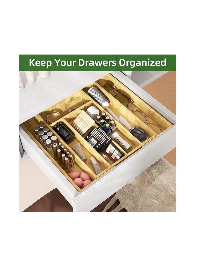 Expandable Bamboo Drawer Organizer Adjustable Utensils Holder & Silverware Organizer Cutlery Tray Wooden Drawer Dividers for Drawer Organization and Storage