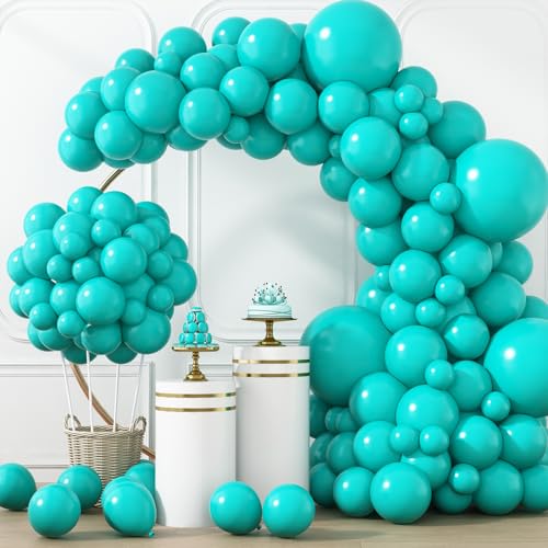 RUBFAC Teal Blue 129pcs Balloons Different Sizes 18 12 10 5 Inch Latex Turquoise Balloon Garland Arch for Birthday Party Decoration Wedding Engagements Anniversary Baby Shower Party Supplies - Image 1