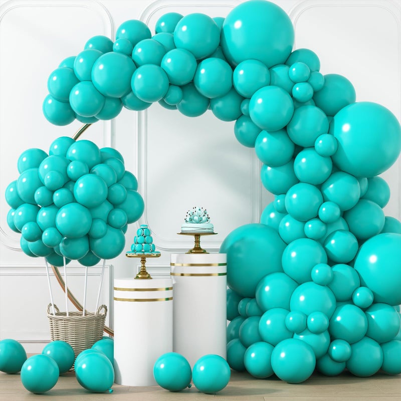 RUBFAC Teal Blue 129pcs Balloons Different Sizes 18 12 10 5 Inch Latex Turquoise Balloon Garland Arch for Birthday Party Decoration Wedding Engagements Anniversary Baby Shower Party Supplies - Image 2