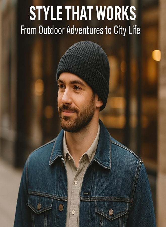 CHUANGLI Oversized L/XL/XXL Merino Wool Beanie Hat for Men Big Head Cuffed Watch Cap Warm Soft Knit Winter Hat Black - Image 4