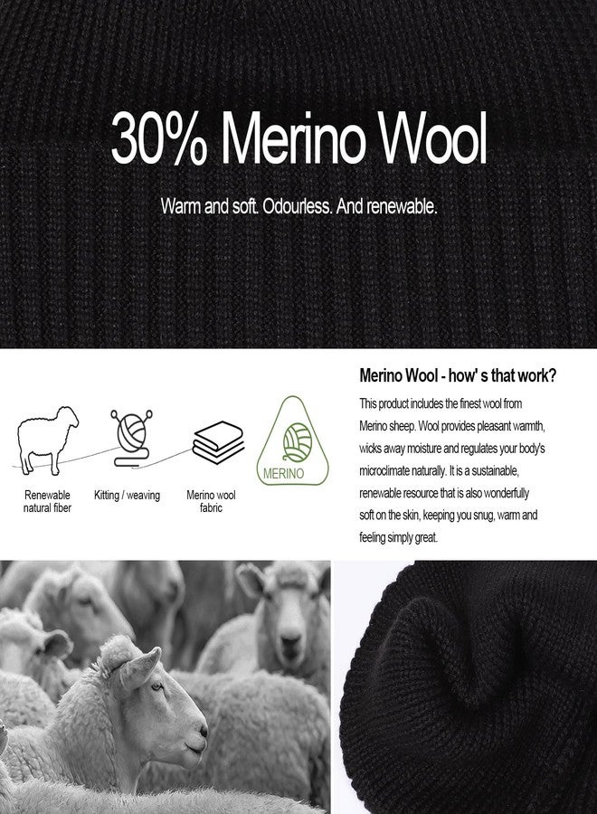 CHUANGLI Oversized L/XL/XXL Merino Wool Beanie Hat for Men Big Head Cuffed Watch Cap Warm Soft Knit Winter Hat Black - Image 3