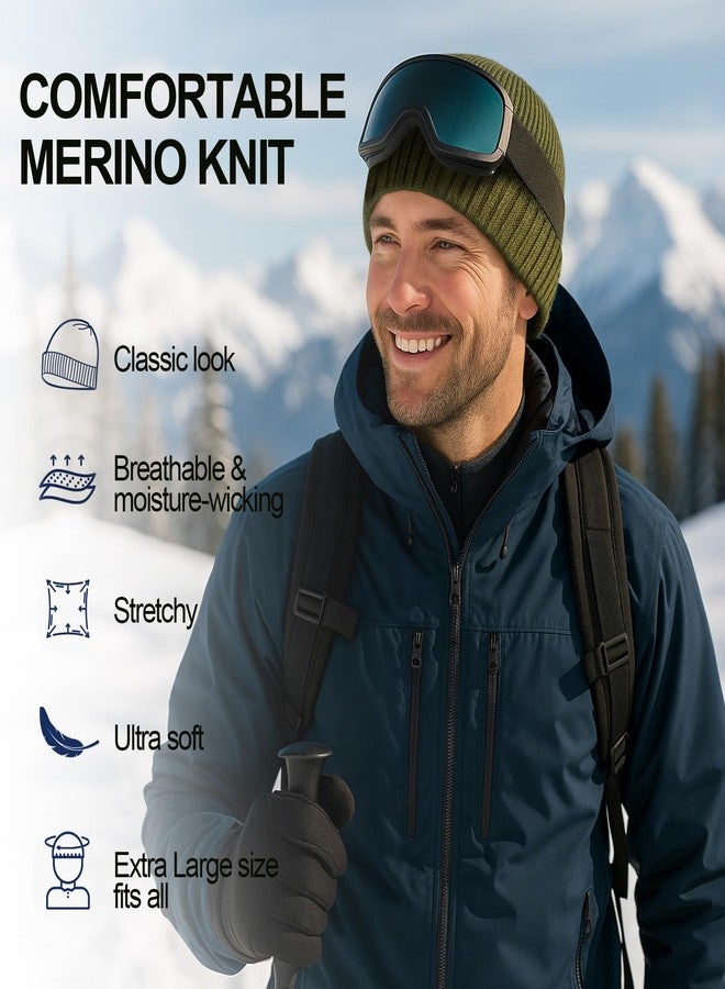 CHUANGLI Oversized L/XL/XXL Merino Wool Beanie Hat for Men Big Head Cuffed Watch Cap Warm Soft Knit Winter Hat Black - Image 2