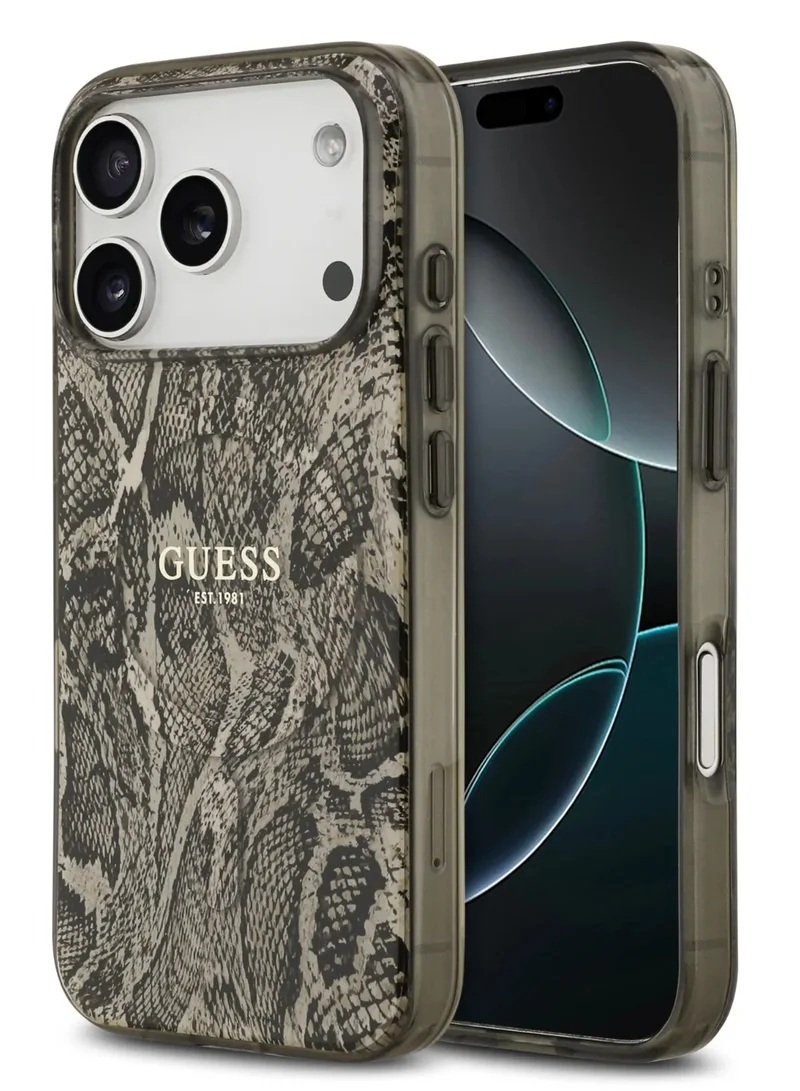 GUESS iPhone 17 Pro MagSafe Case PC+TPU With Phython Pattern Design & Classic logo / Easy Snap On / Drop Protection / Slim Profile / Lightweight Back Cover - Brown