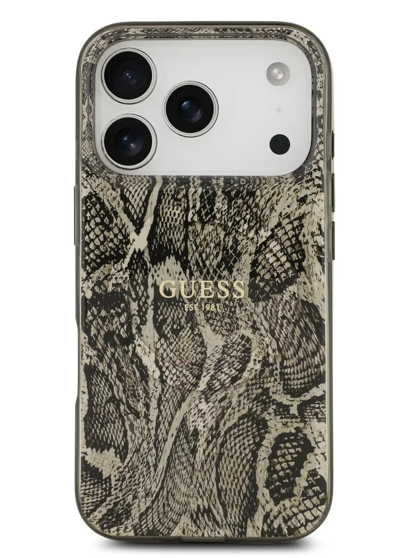 GUESS iPhone 17 Pro MagSafe Case PC+TPU With Phython Pattern Design & Classic logo / Easy Snap On / Drop Protection / Slim Profile / Lightweight Back Cover - Brown