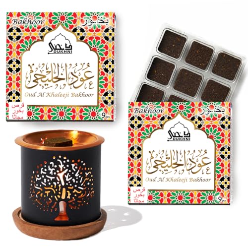 DUKHNI Oud Al Khaleeji Bakhoor Set by Dukhni | 2 x 9 Piece Each & Tree Bakhoor Burner | Arabic Bakhoor Incense | Citrus, Spicy Oud Blend | Perfect for Prayer Time | to Relax & Meditate - Image 1