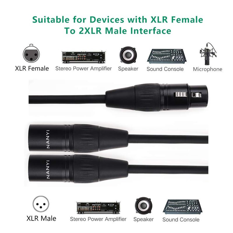 NANYI XLR Splitter Microphone Cable XLR to XLR Patch Cables 3-Pin XLR Male to Dual XLR Female Y Cable Adaptor mic Cable DMX Cable Patch Cords with Oxygen -5FT - Image 3