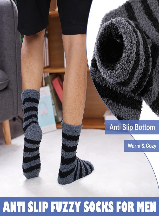 LINEMIN Mens Fuzzy Socks Cozy Fluffy Winter Warm Slipper Socks Microfiber Soft Home Sleeping Socks 5/6 Pairs (Blue/Brown/Black/Grey Stripe) - Image 5