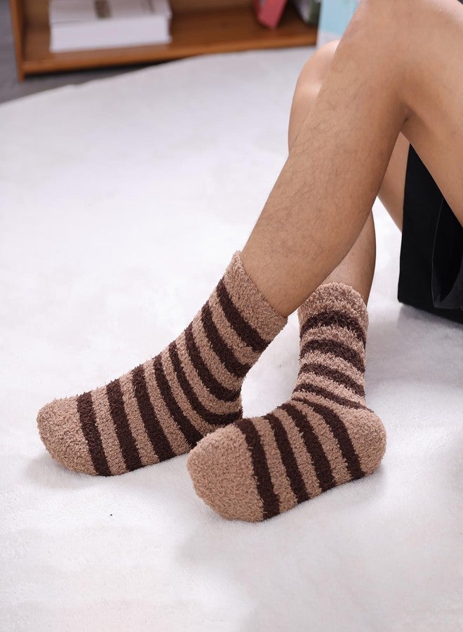 LINEMIN Mens Fuzzy Socks Cozy Fluffy Winter Warm Slipper Socks Microfiber Soft Home Sleeping Socks 5/6 Pairs (Blue/Brown/Black/Grey Stripe) - Image 4