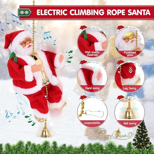 Kidology Electric Climbing Rope Santa with Music | Animated Santa Claus Figure for Christmas Tree, Home & Holiday Decorations Pack of 1 - Image 3