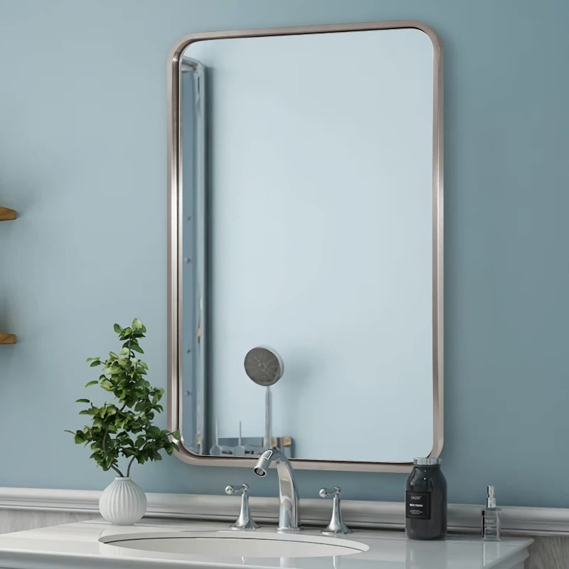 ANDY STAR ANDY STAR Brushed Nickel Bathroom Mirror 22x30 Rounded Rectangle Modern Vanity Mirror SUS304 Metal Tube Framed Rustproof 1 Deep Wall Mounted VerticallyHorizontally 