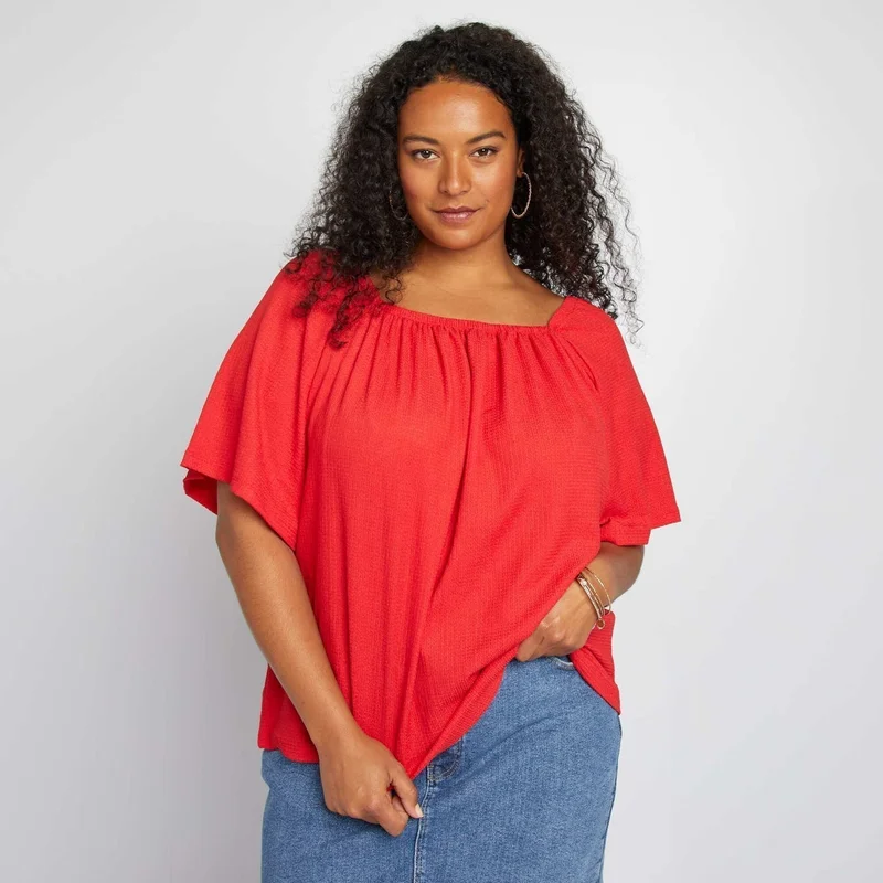 Kiabi Flowing Blouse With Elasticated Collar Red