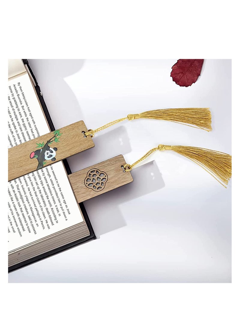 SOLARAE Handmade Wooden Bookmark, Natural Wood Bookmarks with Tassels, Panda Christmas Tags with Gift Box for Men Women Girls Boys Teachers Students Gifts 2 Pcs - Image 5