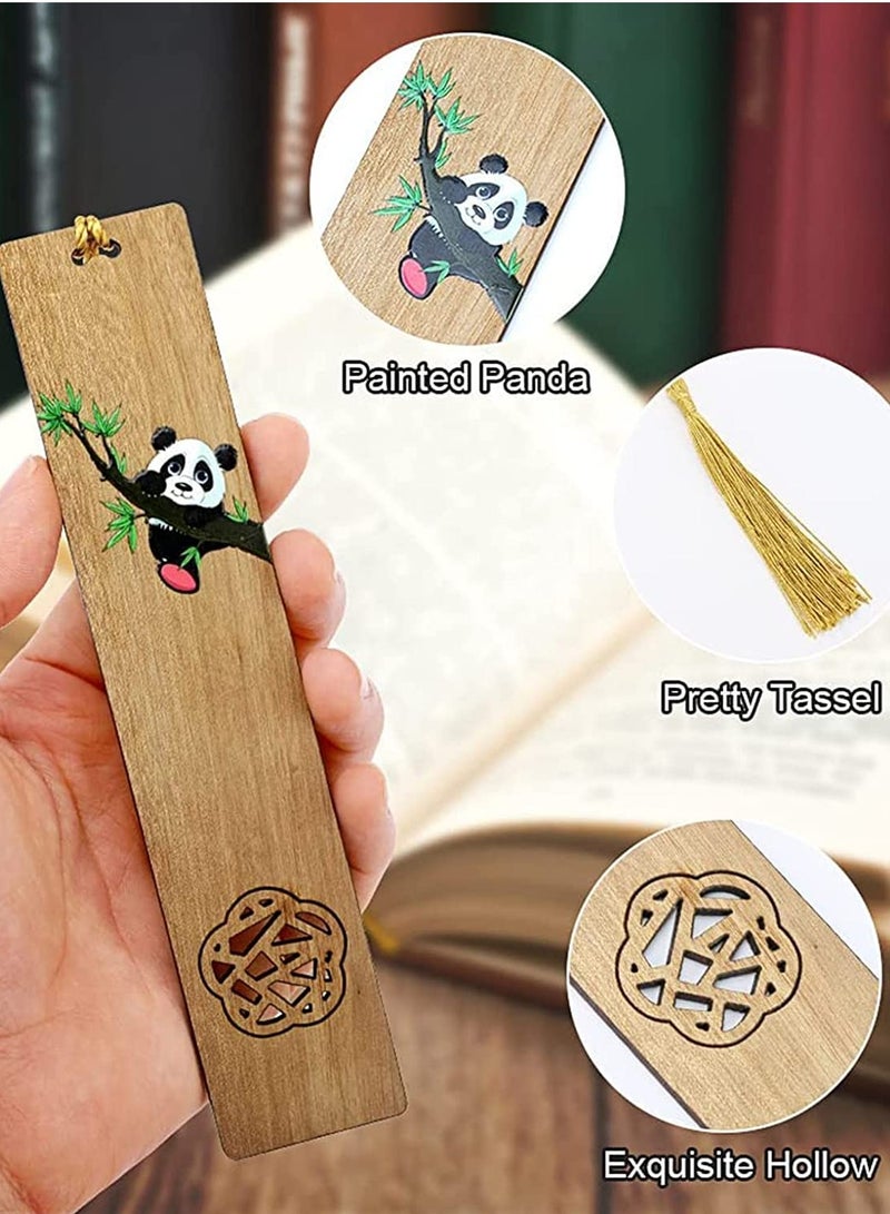 SOLARAE Handmade Wooden Bookmark, Natural Wood Bookmarks with Tassels, Panda Christmas Tags with Gift Box for Men Women Girls Boys Teachers Students Gifts 2 Pcs - Image 2