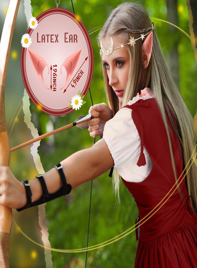 Bonuci 6 Pcs Women Renaissance Costume Fairy Dress Medieval Costume with Elf Ears, Moon Head Chain and Woodland Fairy Crown(S/M,Wine Red) - Image 5