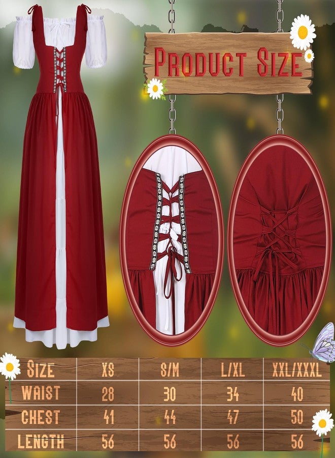 Bonuci 6 Pcs Women Renaissance Costume Fairy Dress Medieval Costume with Elf Ears, Moon Head Chain and Woodland Fairy Crown(S/M,Wine Red) - Image 2