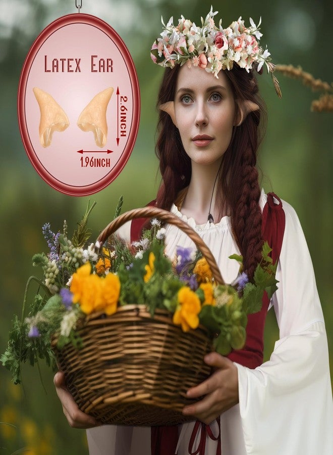 Bonuci 6 Pcs Women Renaissance Costume Fairy Dress Medieval Costume with Elf Ears, Moon Head Chain and Woodland Fairy Crown(S/M,Wine Red) - Image 4