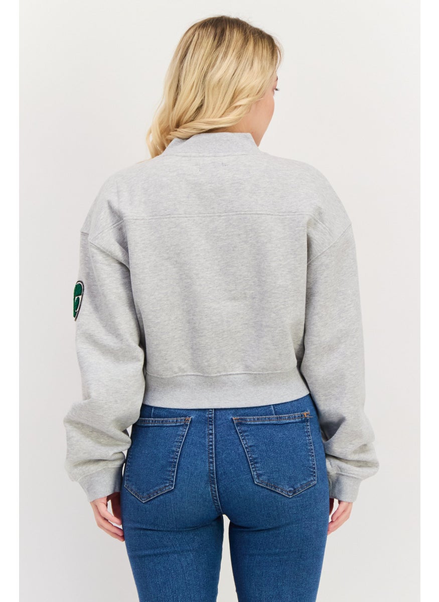 ESPRIT - Women V Neck Long Neck Long Sleeve Graphic Sweatshirt, Grey Combo - Image 1