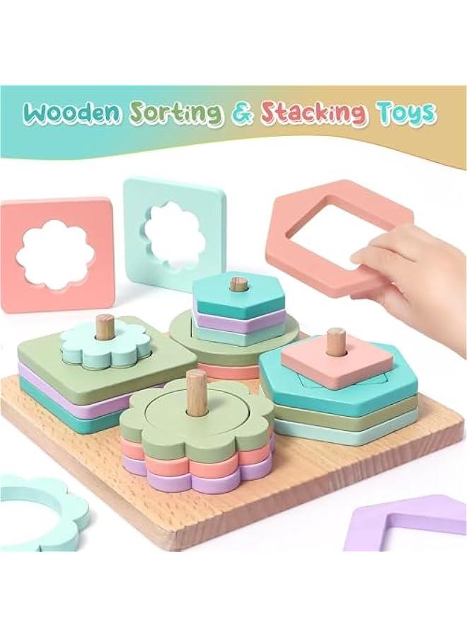 MOXO Wooden Montessori Toys for Toddlers  Educational Shape Sorter Color Stacker Puzzles and Stacking Toys for Boys and Girls aged 13 - Image 2