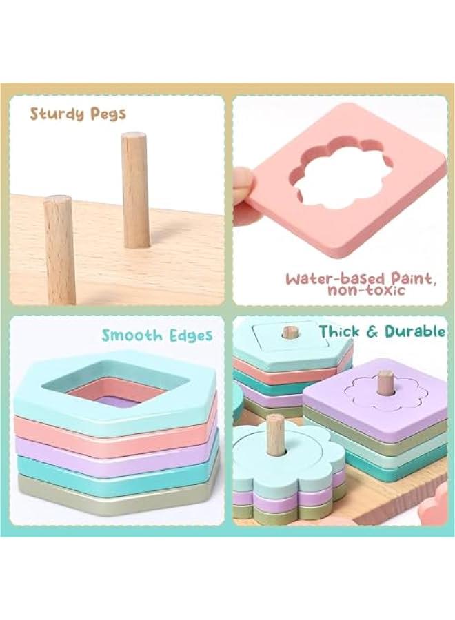 MOXO Wooden Montessori Toys for Toddlers  Educational Shape Sorter Color Stacker Puzzles and Stacking Toys for Boys and Girls aged 13 - Image 3