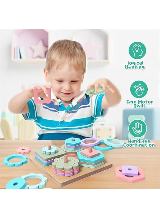 MOXO Wooden Montessori Toys for Toddlers  Educational Shape Sorter Color Stacker Puzzles and Stacking Toys for Boys and Girls aged 13 - Image 5