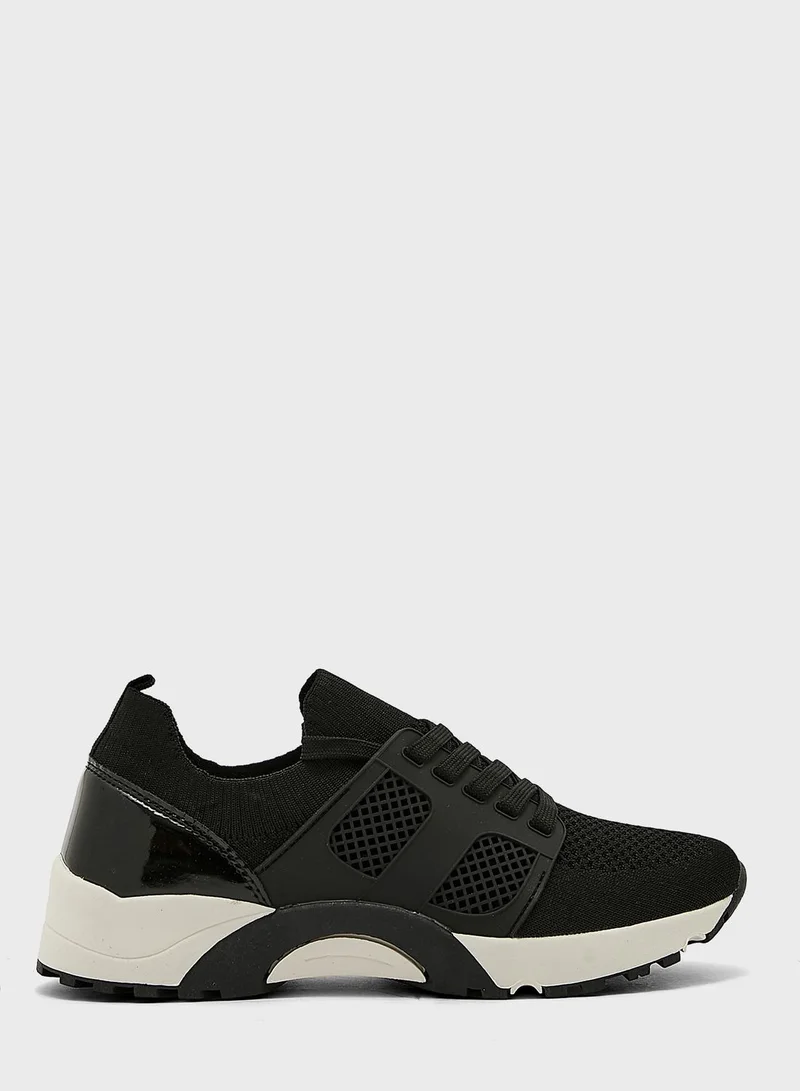 Ginger Tonal Detail Knit Pu Sneaker