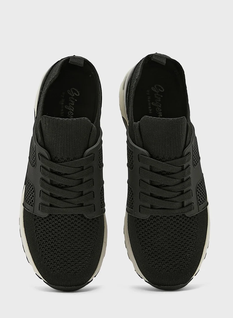 Ginger Tonal Detail Knit Pu Sneaker