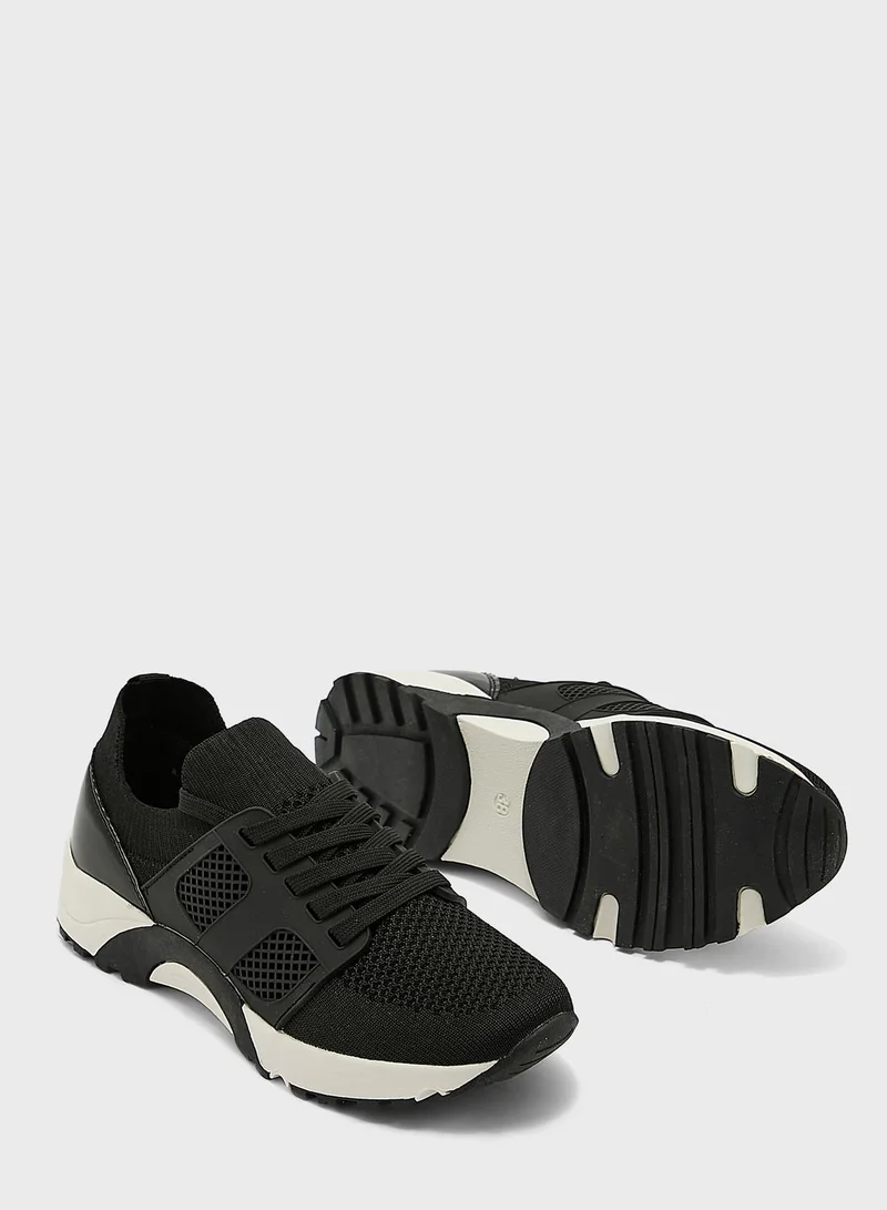 Ginger Tonal Detail Knit Pu Sneaker