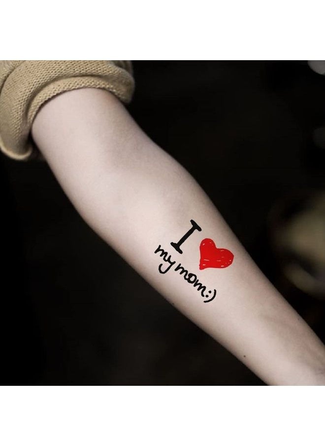 Oottati 2 Sheets Small Cute Temporary Tattoo Stickers I Love Mom Words Quote Hug Me  - Image 3