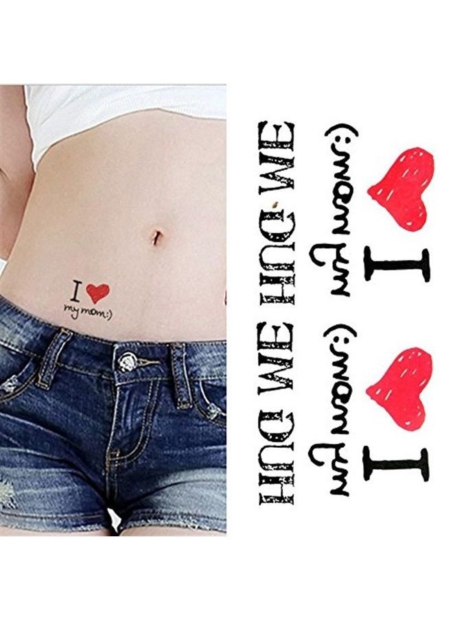 Oottati 2 Sheets Small Cute Temporary Tattoo Stickers I Love Mom Words Quote Hug Me  - Image 1
