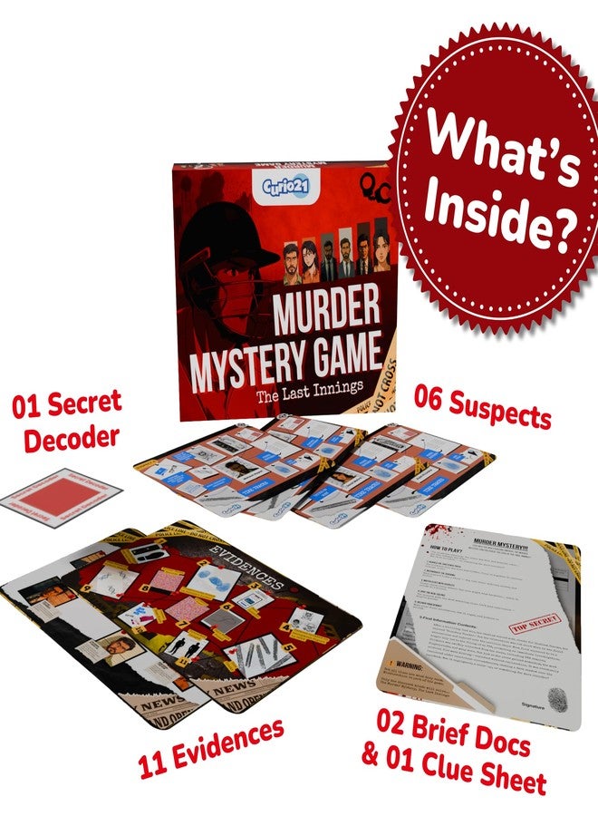 Curio21 Murder Mystery Board Game – The Last Innings | Unsolved Crime Cases | Investigation & Detective Game | Fun Party Game for Adults | 2–5 Players | Cricket Theme - Image 2
